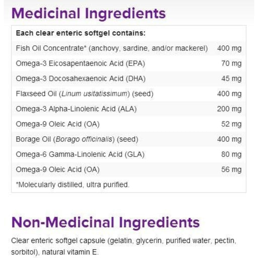 Webber Naturals Omega 3-6-9 High Potency 1200 mg, 180 softgels Nutrition Panel - SupplementSource.ca 