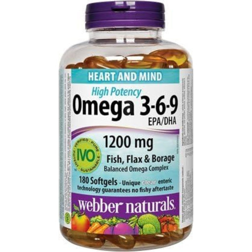 Webber Naturals Omega 3-6-9 High Potency 1200 mg, 180 softgels - SupplementSource.ca