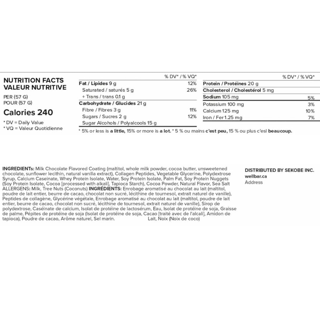 Wellbar Canada Salted Caramel Crisp, 12x57g Nutrition Panel - SupplementSource.ca