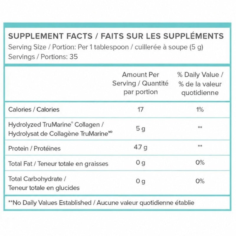 WithinUs TruMarine Collagen, 175g Nutrition Panel - SupplementSource.ca