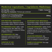XP Labs Caffeine Bottle, 150 Tablets Nutrition Panel - SupplementSource.ca