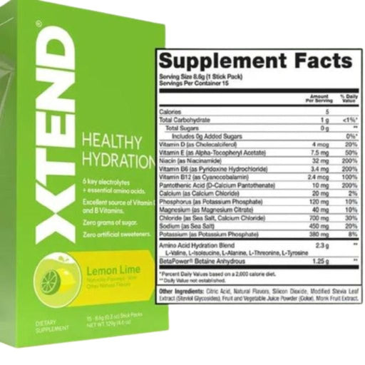 Xtend Healthy Hydration Powder Stick Packets Nutritional Panel - SupplementSource.ca