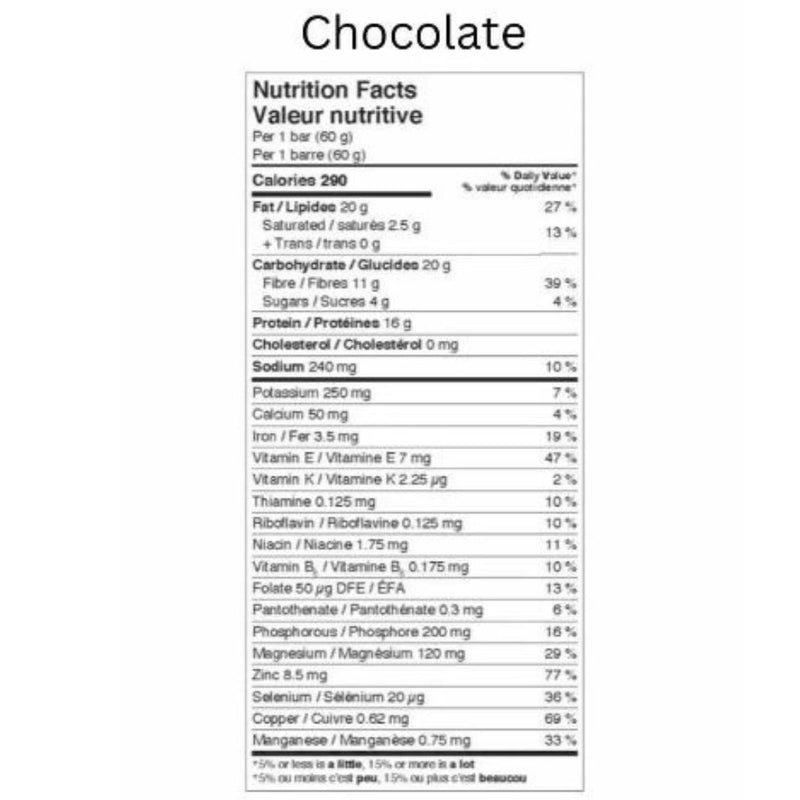 Younited Plant Protein Energy Bars, Chocolate Nutrition Panel, 12 Bars/Box - SupplementSource.ca