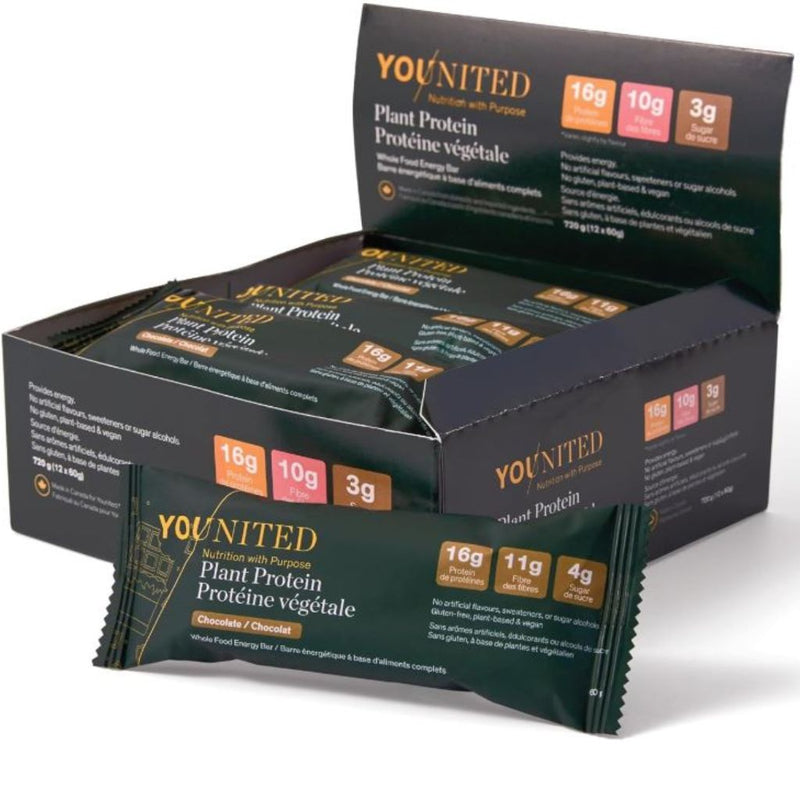 Younited Plant Protein Energy Bars, Chocolate, 12 Bars/Box - SupplementSource.ca