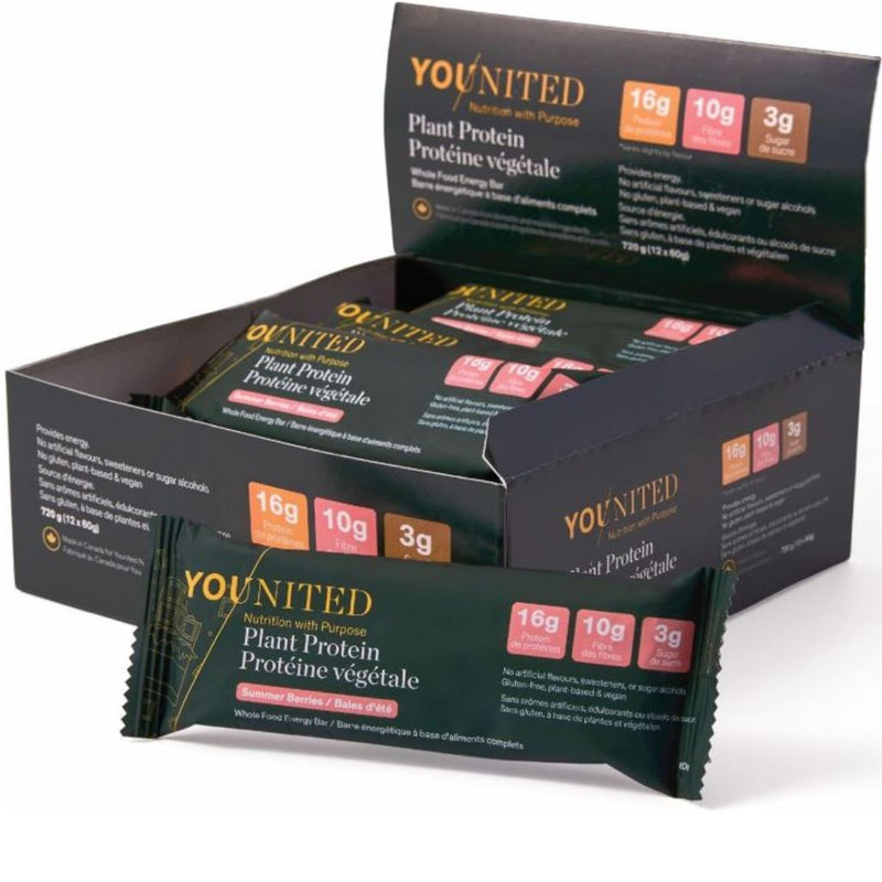 Younited Plant Protein Energy Bars, Summer Berry, 12 Bars/Box - SupplementSource.ca