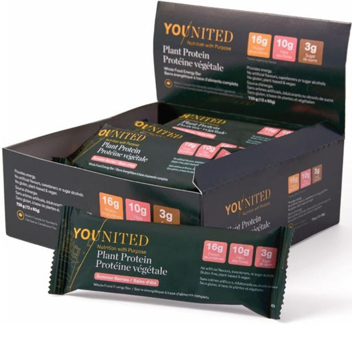 Younited Plant Protein Energy Bars, Summer Berry, 12 Bars/Box - SupplementSource.ca
