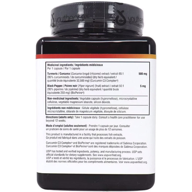Youtheory Turmeric, 45 VCaps Nutrtional Panel - SupplementSource.ca