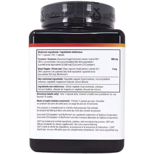 Youtheory Turmeric, 45 VCaps Nutrtional Panel - SupplementSource.ca