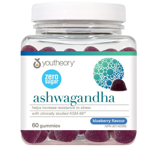Youtheory Ashwagandha Gummies, 60 Gummies Blueberry Flavour - SupplementSource.ca