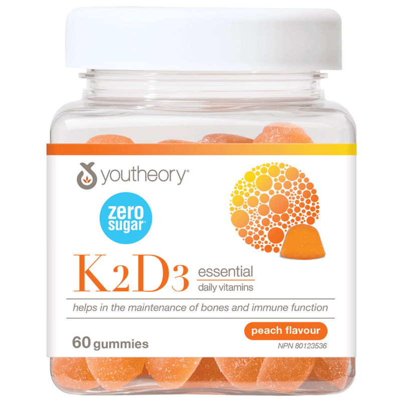 Youtheory Vitamin K2 + D3 Zero Sugar Gummies, 60 Gummies - SupplementSource.ca