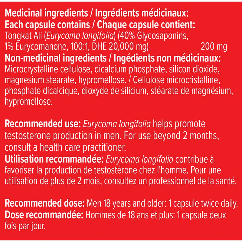 Zuice For Men Longjack Tongkat Ali, 30 Capsules Nutrition Panel - SupplementSource.ca