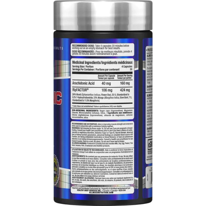 Allmax Arachidonic Acid, 120 Capsules Nutrition Panel - SupplementSource.ca