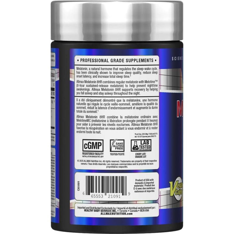 Allmax Melatonin 8HR Info - SupplementSource.ca