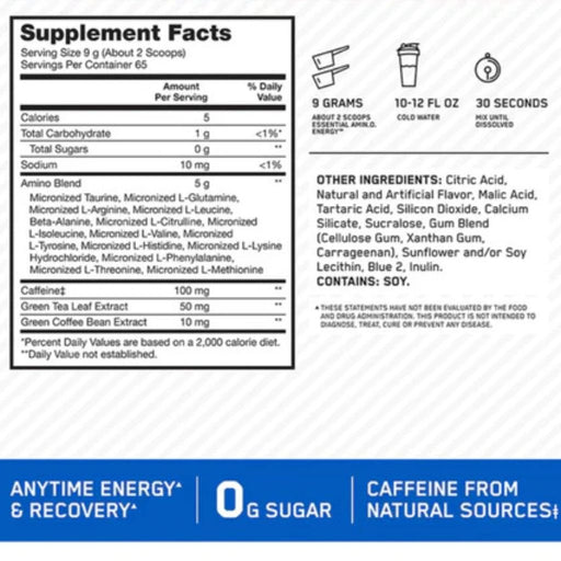 Optimum Nutrition Amino Energy 65 Serve Nutritional Panel - SupplementSource.ca