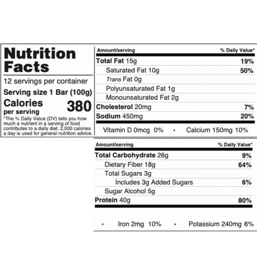 Convenient Nutrition  XL40 Protein Bar Nutrition Panel - SupplementSource.ca