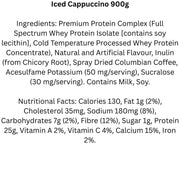 DynaPure DynaWhey, 900g Iced Cappuccino Nutrition Panel - SupplementSource.ca