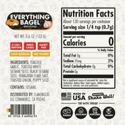 Flavor God ZERO CARB SEASONING Everything Bagel Nutrition Panel - SupplementSource.ca