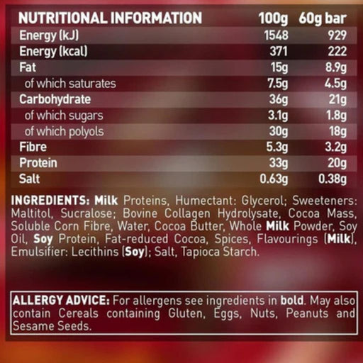 Grenade High Protein Bars, 12 Bars/Box Gingerbread Nutrition Panel - SupplementSource.ca