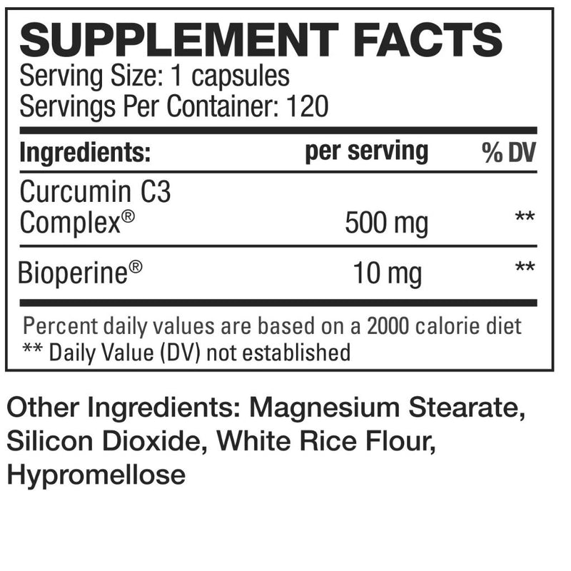 HD Muscle Curcumin, 120 Capsules Nutrition Panel - SuplementSource.ca
