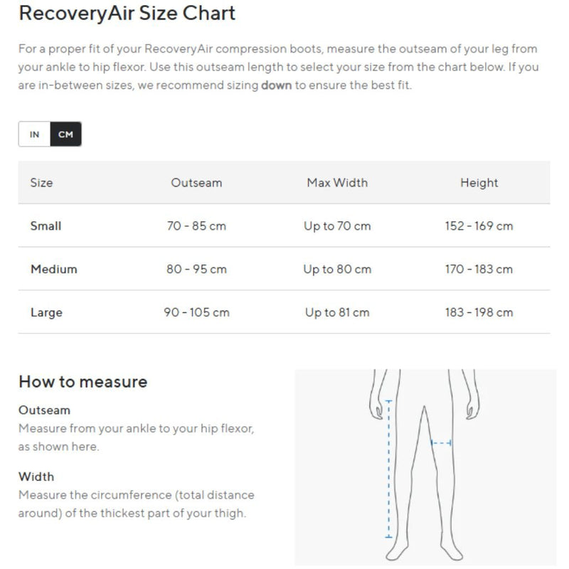 Therabody Recovery Air JetBoots Size Chart - SupplementSource.ca