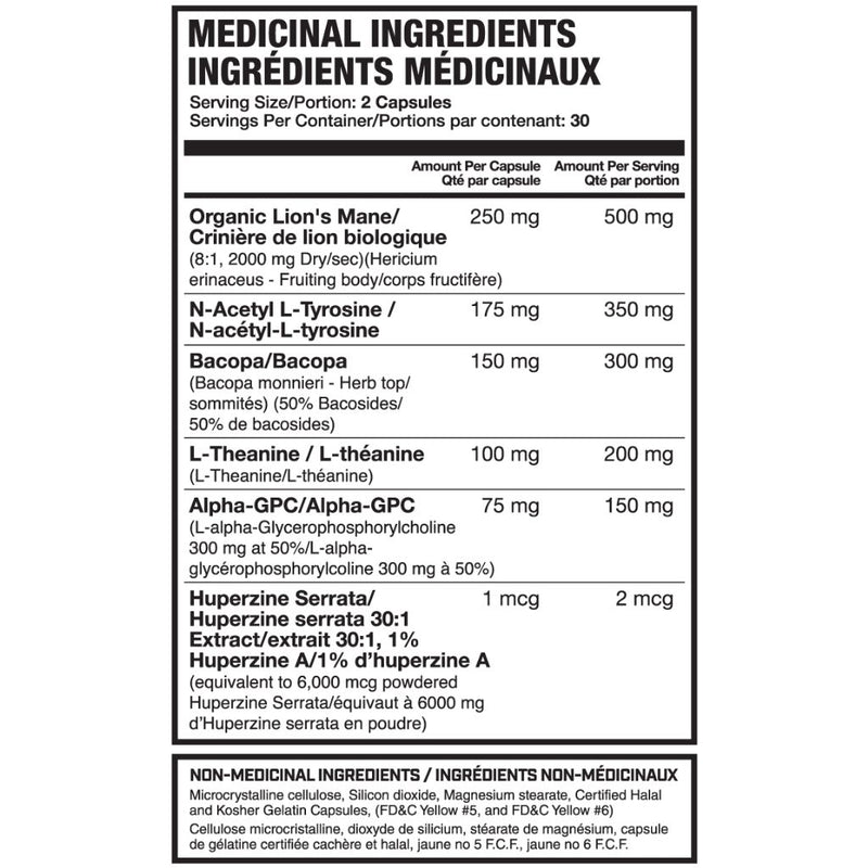 Magnum Mane Brain, 60 Capsules Nutrition Panel - SupplementSource.ca