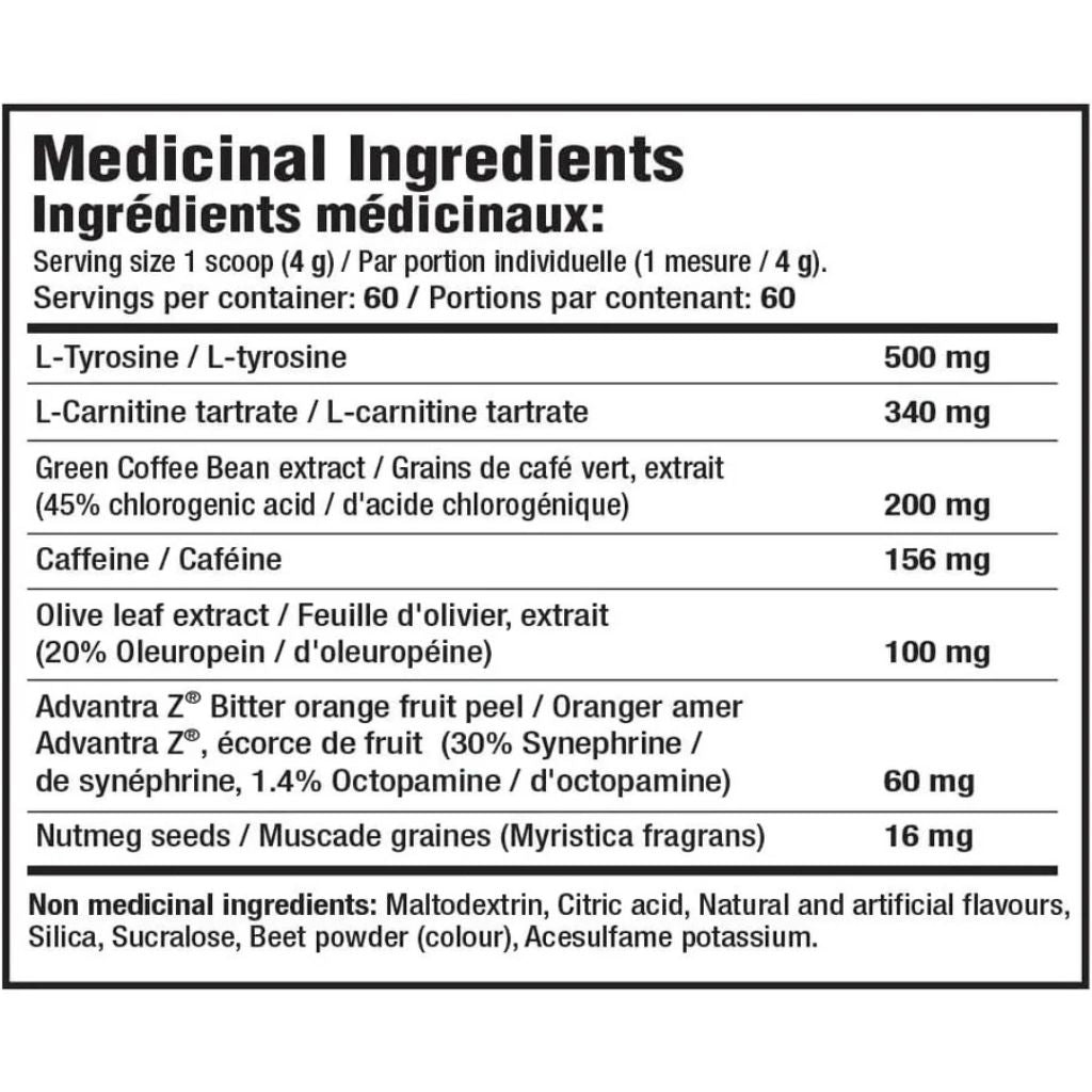 Mammoth Burn, 60 Servings Nutrition Panel - SupplementSource.ca