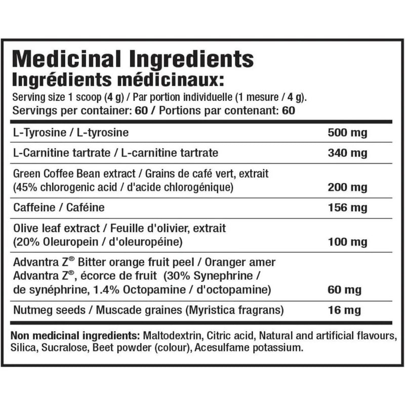 Mammoth Burn, 60 Servings Nutrition Panel - SupplementSource.ca