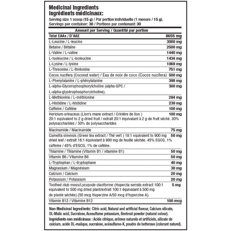 Mammoth EAA ENERGIZE, 30 Servings Nutrition Panel- SupplementSource.ca