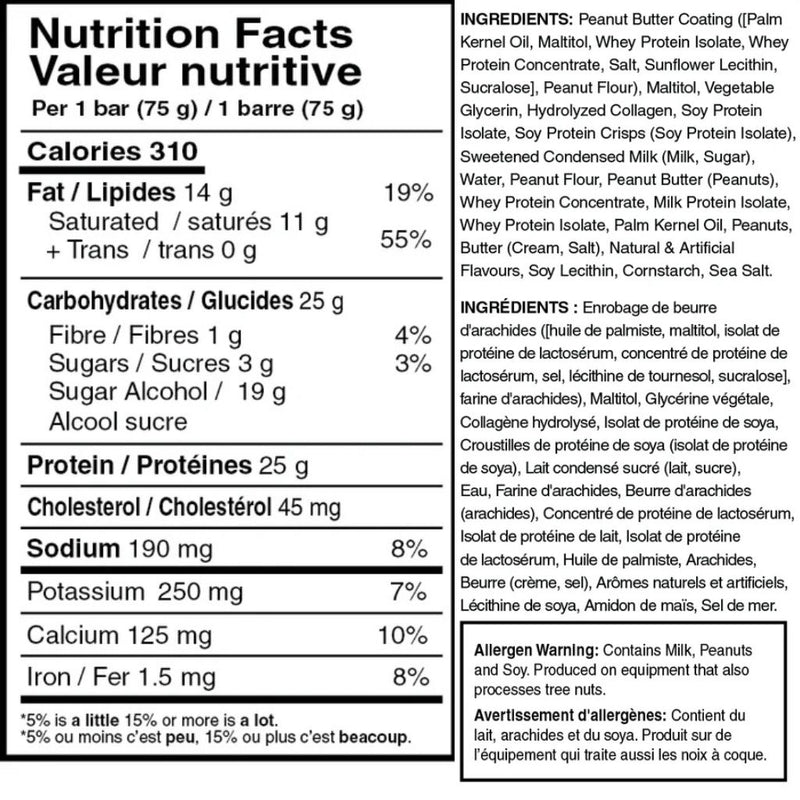 Mammoth PROTEIN BAR, Peanut Butter & Jelly Nutrition Panel - SupplementSource.ca