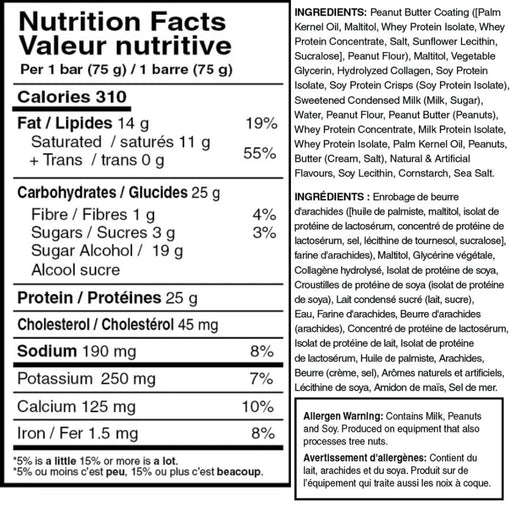 Mammoth PROTEIN BAR, Peanut Butter & Jelly Nutrition Panel - SupplementSource.ca