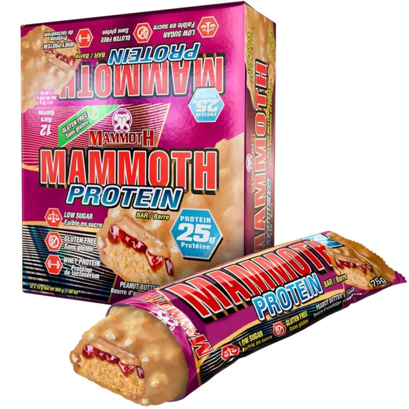 Mammoth PROTEIN BAR, 12 Bars/Box Peanut Butter & Jelly - SupplementSource.ca
