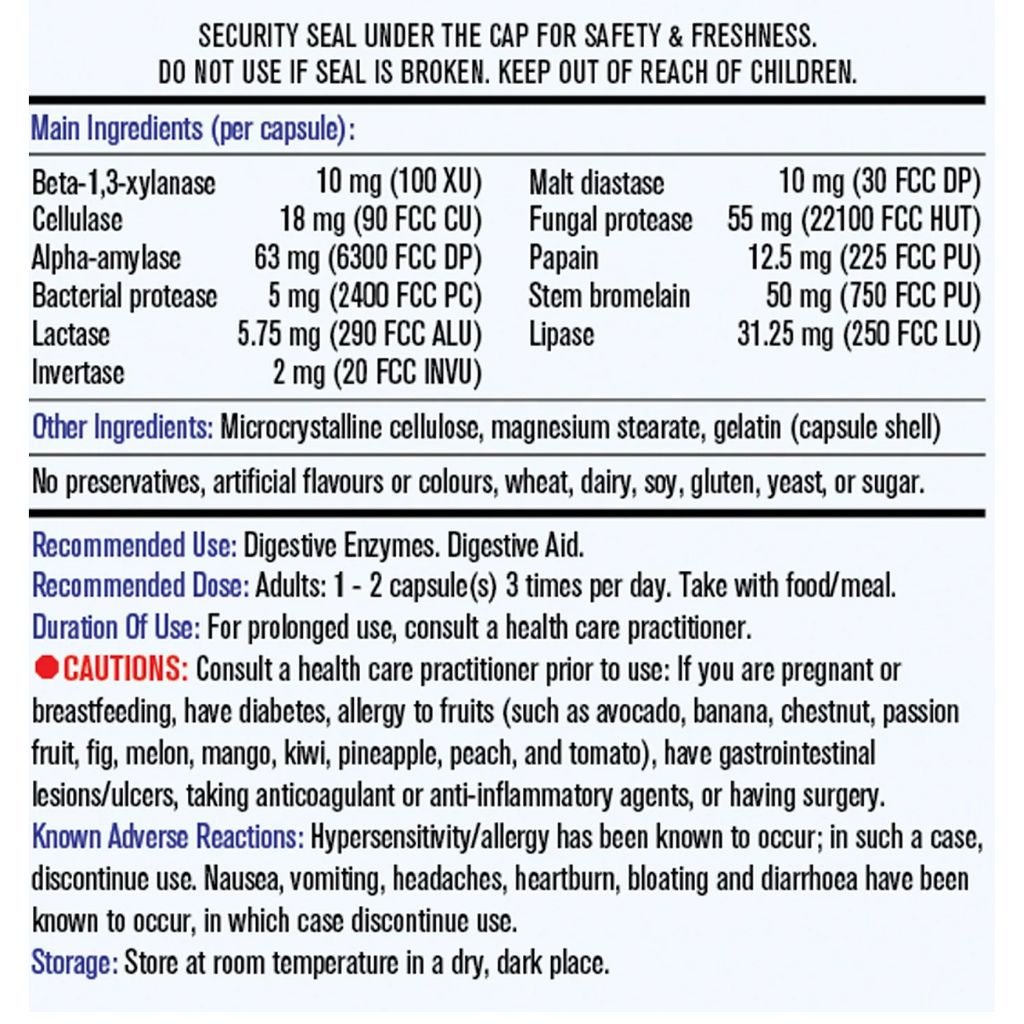 MapleLife Digestive Enzymes Nutrition Panel English - SupplementSource.ca