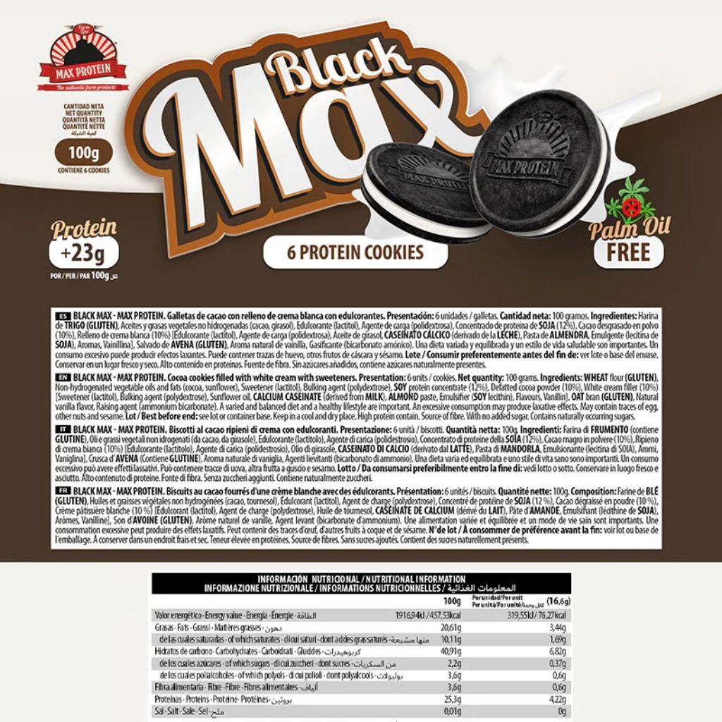 Max Protein Blackmax Cookies Original, Nutrition Panel - SupplementSource.ca