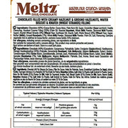 Meltz Dubai Chocolate Bar, 75g Hazelnut Nutrition Panel - SupplementSource.ca