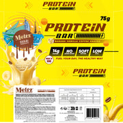 Meltz Dubai Chocolate PROTEIN BAR 75g Banana Vanilla Coffee Nutrition Panel - SupplementSource.ca