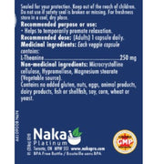 Naka Platinum Pro L-Theanine, 75 VCaps Nutrition Panel English - SuplementSource.ca