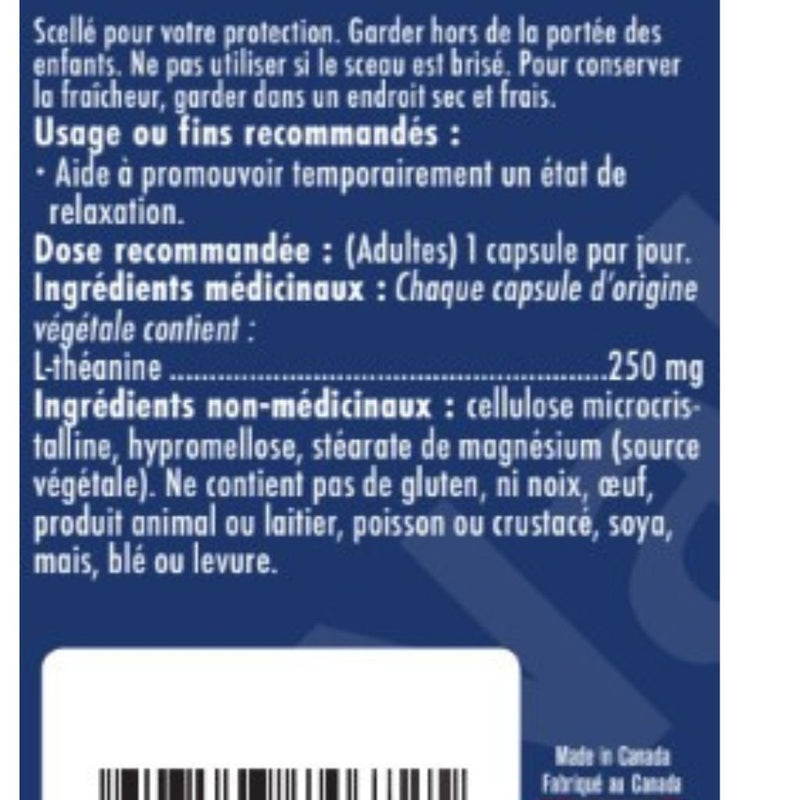 Naka Platinum Pro L-Theanine, 75 VCaps Nutrition Panel French - SuplementSource.ca