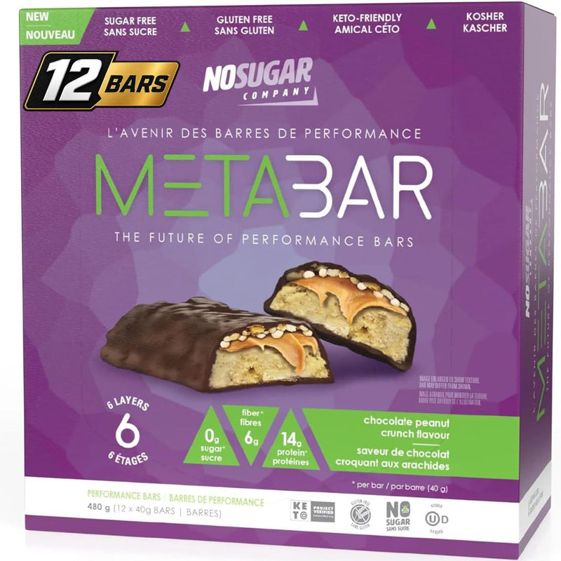 No Sugar Company METABAR 12 Bars/Box Chocolate Peanut Crunch - SupplementSource.ca