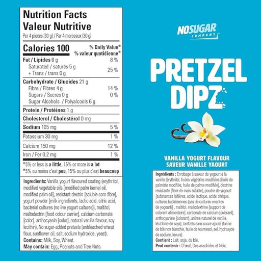 No Sugar Company Pretzel Dipz. Vanilla Yogurt Nutrition Panel - SupplementSource.ca