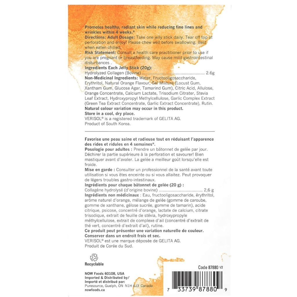 Now Foods Collagen, 10 Edible Jelly Sticks  Nutrition Panel - SupplementSource.ca