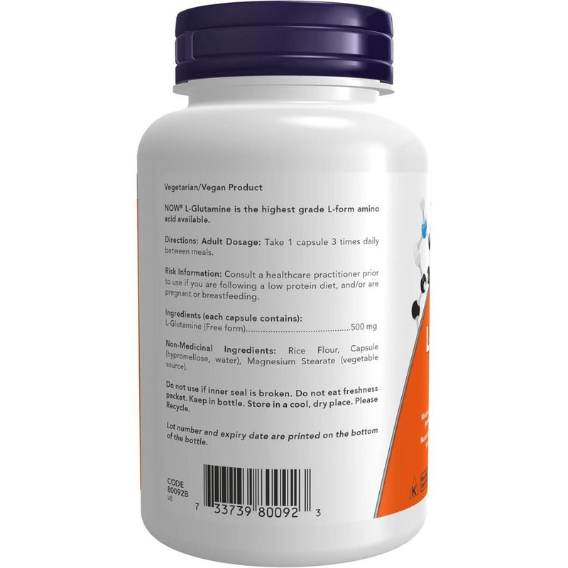 Now L-Glutamine 500mg, 120 VCaps Nutrition Panel - SupplementSource.ca