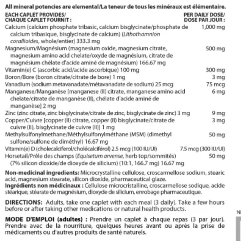 Nu-Life Framework Bone Density Formula 180 Caplets Nutrition Panel - SupplementSource.ca