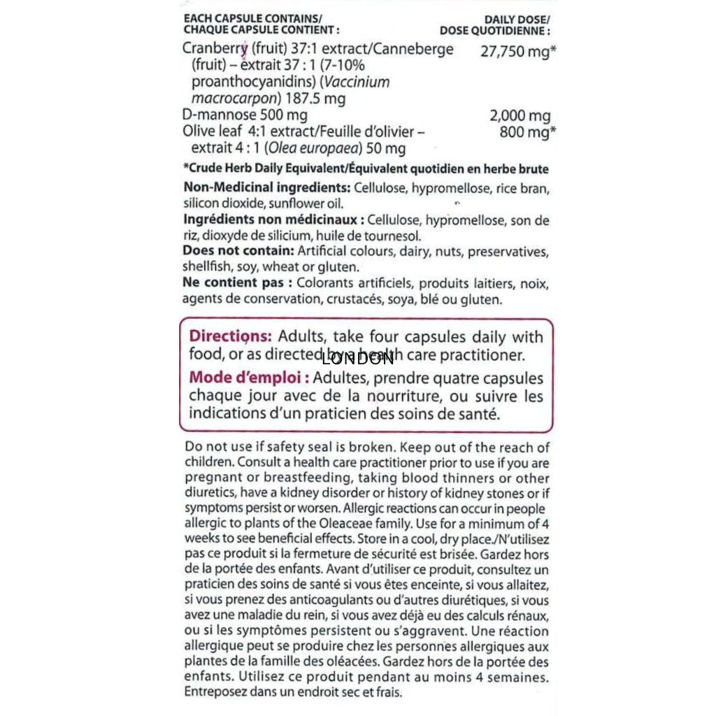Nu Life Urinary Tract Therapy 60 VCaps  Nutrition Panel - SupplementSource.ca