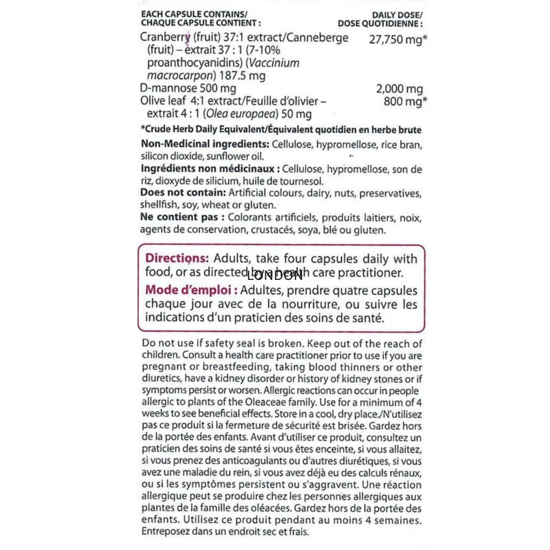 Nu Life Urinary Tract Therapy 60 VCaps  Nutrition Panel - SupplementSource.ca