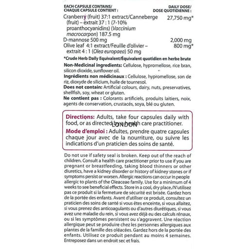 Nu Life Urinary Tract Therapy 60 VCaps  Nutrition Panel - SupplementSource.ca