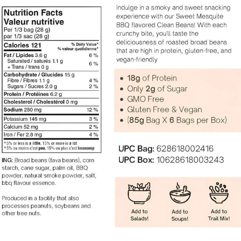 Nutraphase Clean Beans Box, Sweet Mesquite BBQ Nutrition Panel - SupplementSource.ca