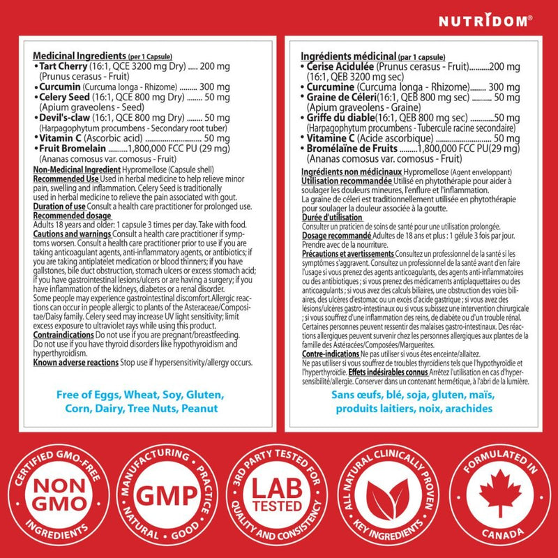 Nutridom GOUTart, 60 VCaps Nutrition Panel - SupplementSource.ca