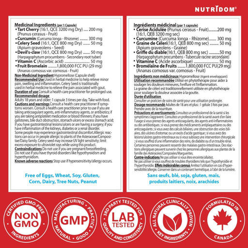 Nutridom GOUTart, 60 VCaps Nutrition Panel - SupplementSource.ca