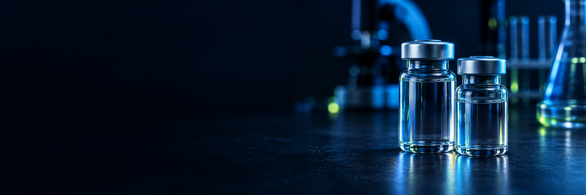 Blue-lit laboratory vials