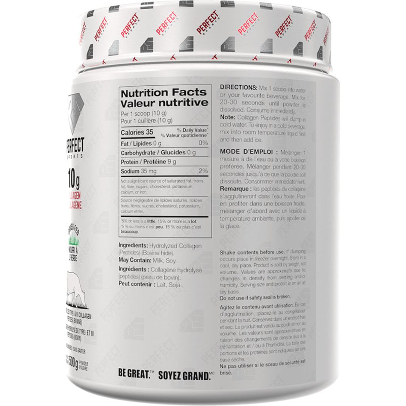 Perfect Sports Collagen 500g Nutrition Panel - SupplementSource.ca